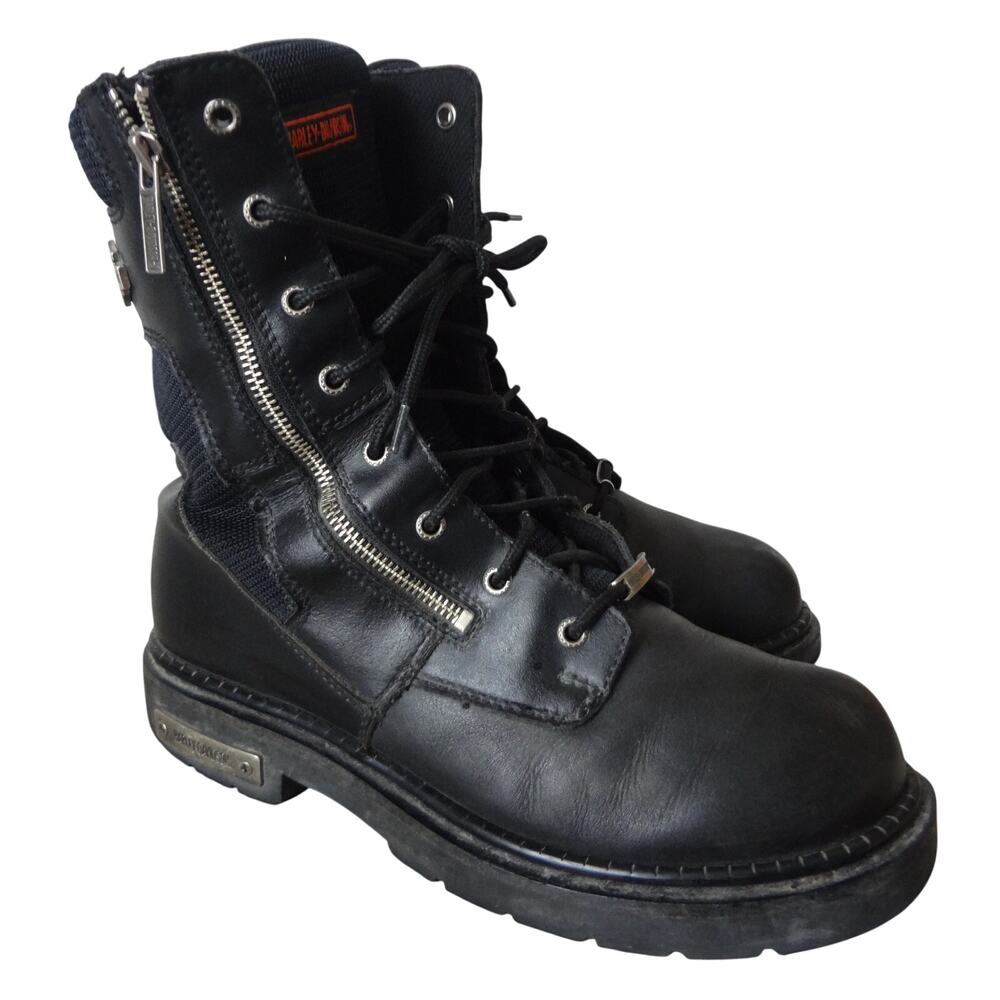Harley Davidson Black Leather Boots Metal Size Zip Mesh Motorcycle Riding Men 11